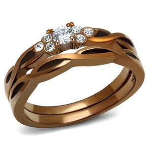 TK2963 - IP Coffee light Stainless Steel Ring with AAA Grade CZ  in Clear - Joyeria Lady
