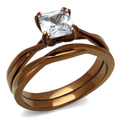 TK2964 - IP Coffee light Stainless Steel Ring with AAA Grade CZ  in Clear - Joyeria Lady