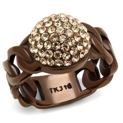 TK2965 - IP Coffee light Stainless Steel Ring with Top Grade Crystal  in Light Peach - Joyeria Lady