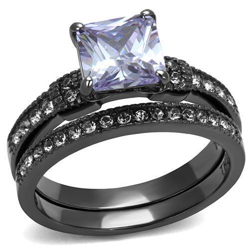 TK2970 - IP Light Black  (IP Gun) Stainless Steel Ring with AAA Grade CZ  in Light Amethyst - Joyeria Lady