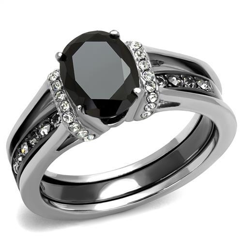 TK2971 - Two-Tone IP Black Stainless Steel Ring with Synthetic Synthetic Glass in Jet - Joyeria Lady