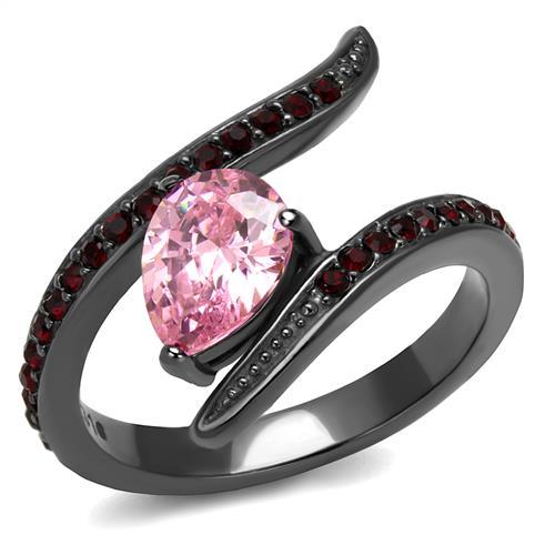 TK2972 - IP Light Black  (IP Gun) Stainless Steel Ring with AAA Grade CZ  in Rose - Joyeria Lady
