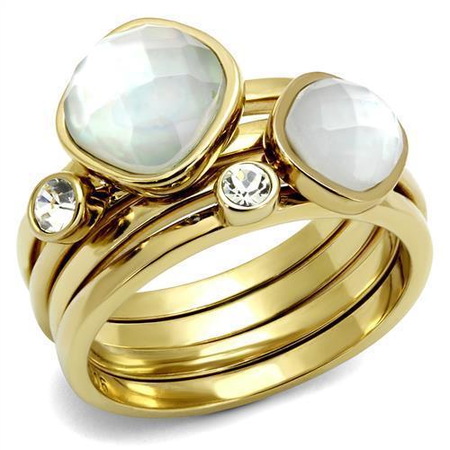 TK2975 - IP Gold(Ion Plating) Stainless Steel Ring with Synthetic Synthetic Glass in White - Joyeria Lady
