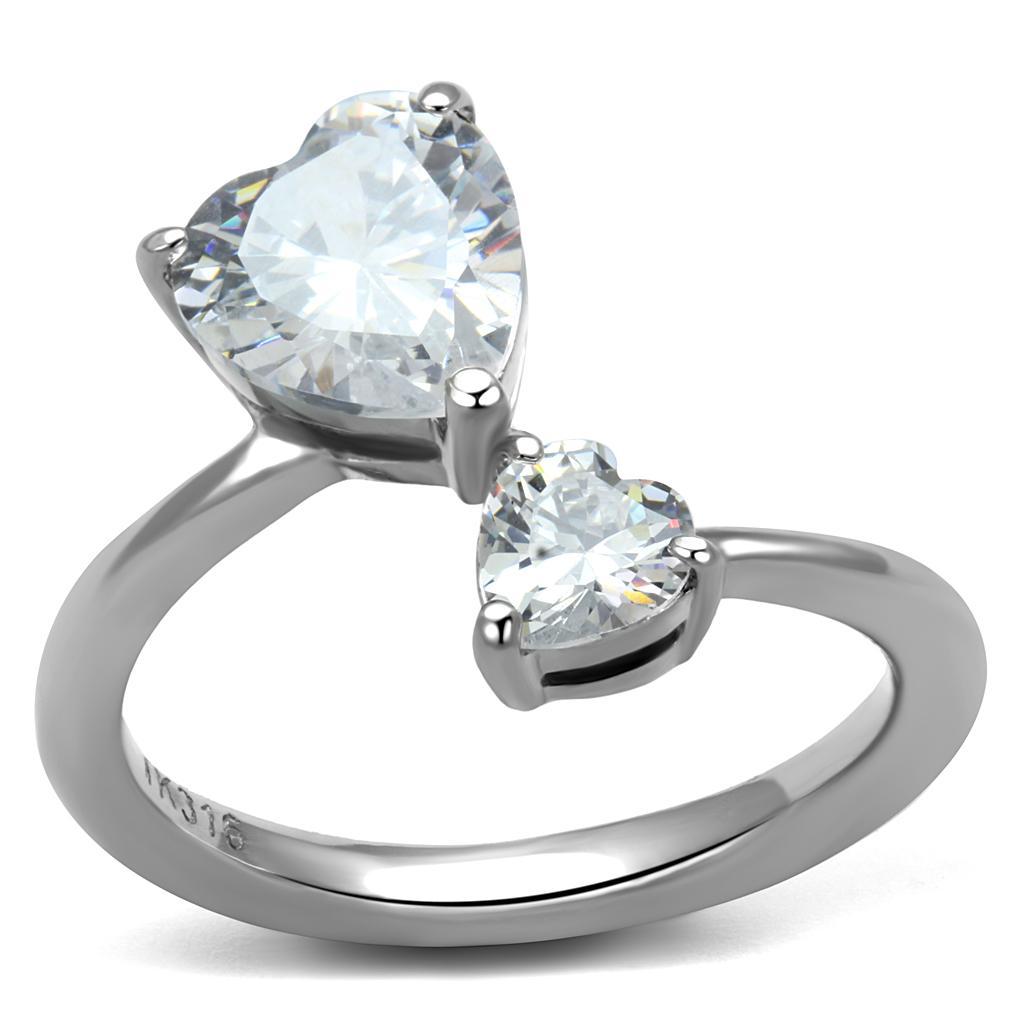 TK2981 - High polished (no plating) Stainless Steel Ring with AAA Grade CZ  in Clear - Joyeria Lady