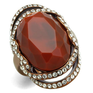 TK2984 - IP Coffee light Stainless Steel Ring with Synthetic Synthetic Stone in Orange - Joyeria Lady