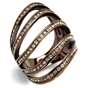 TK2985 - IP Coffee light Stainless Steel Ring with Top Grade Crystal  in Clear - Joyeria Lady