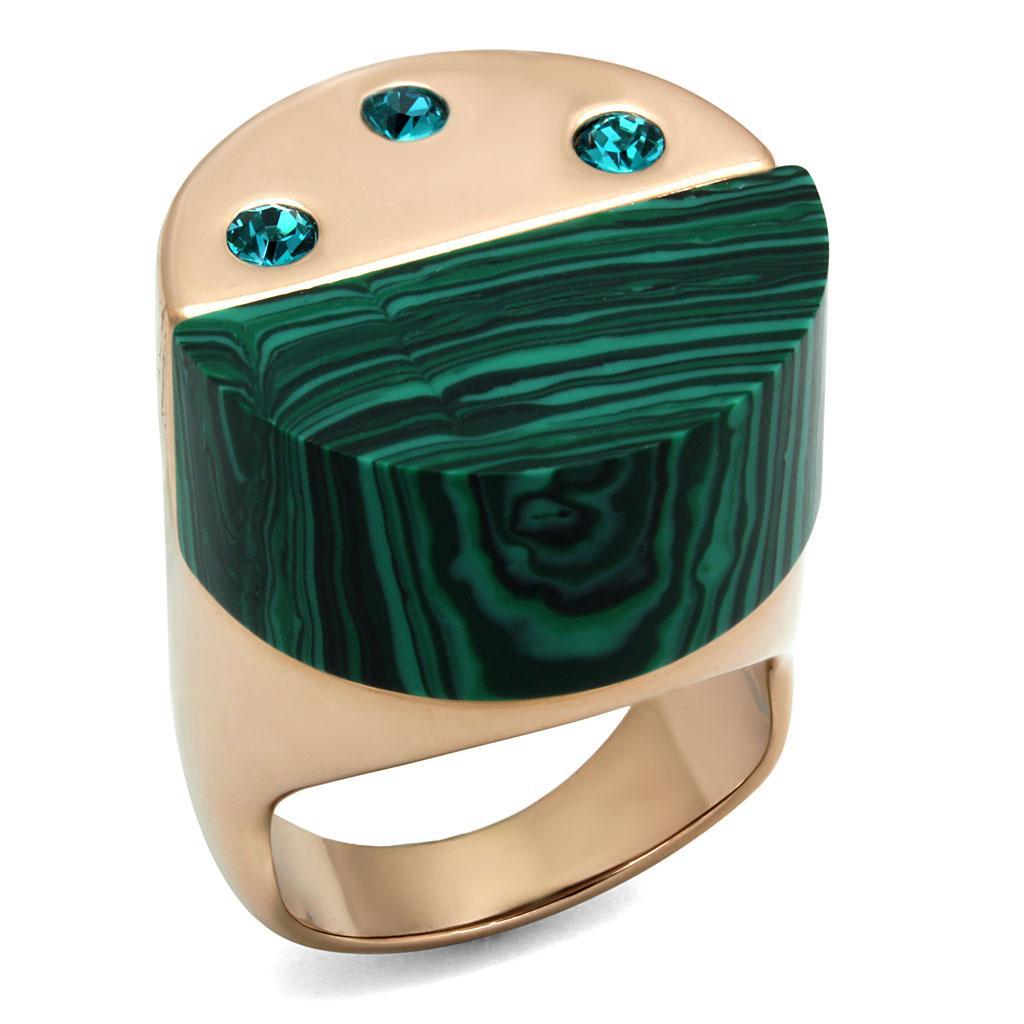 TK2986 - IP Rose Gold(Ion Plating) Stainless Steel Ring with Synthetic MALACHITE in Emerald - Joyeria Lady
