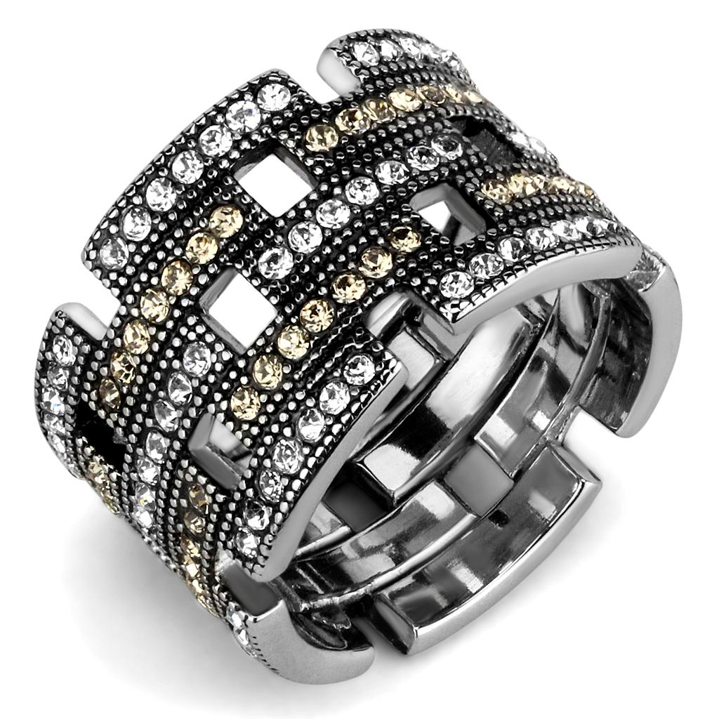 TK2987 High polished (no plating) Stainless Steel Ring with Top Grade Crystal in Multi Color