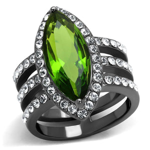 TK2989 - IP Light Black  (IP Gun) Stainless Steel Ring with Synthetic Synthetic Glass in Peridot - Joyeria Lady