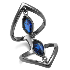 TK2990 - IP Light Black  (IP Gun) Stainless Steel Ring with Synthetic Spinel in London Blue - Joyeria Lady