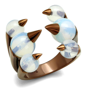TK2992 - IP Coffee light Stainless Steel Ring with Synthetic Synthetic Glass in White - Joyeria Lady