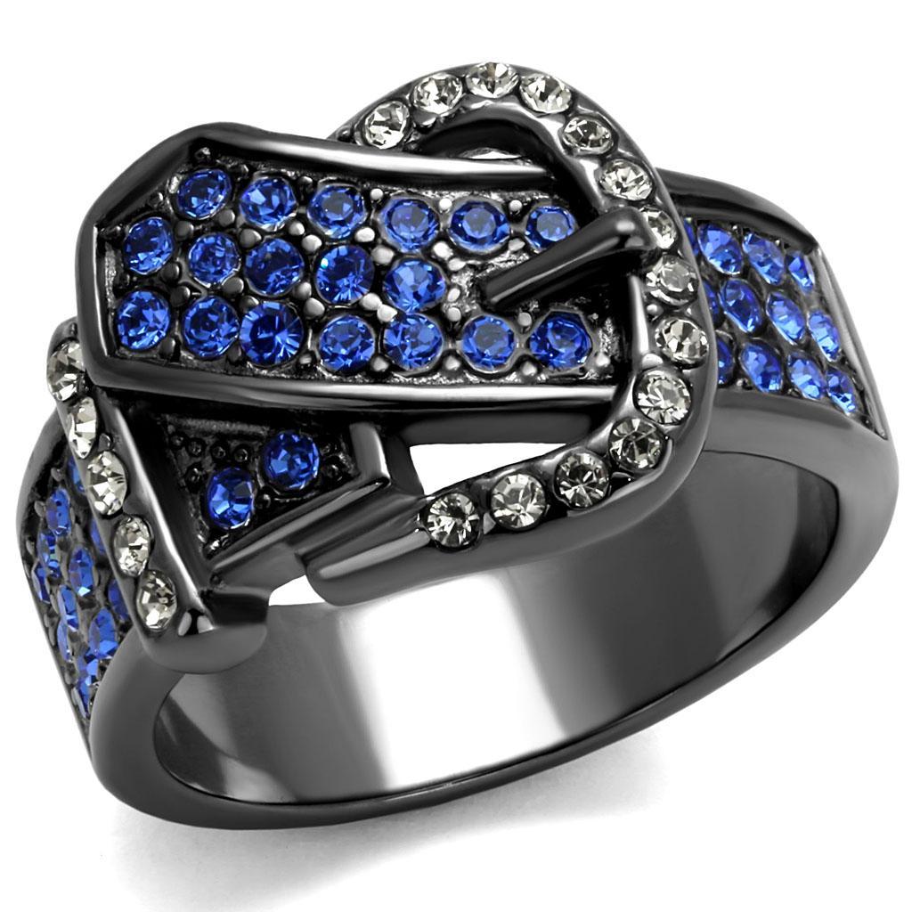 TK2995 - IP Light Black  (IP Gun) Stainless Steel Ring with Top Grade Crystal  in Multi Color - Joyeria Lady