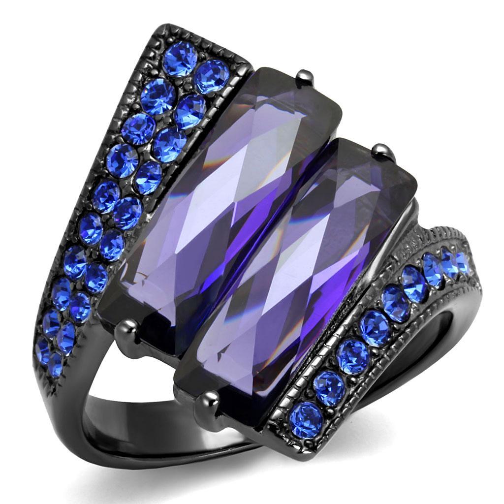 TK2996 - IP Light Black  (IP Gun) Stainless Steel Ring with AAA Grade CZ  in Tanzanite - Joyeria Lady