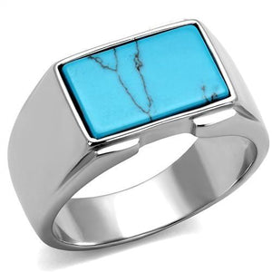 TK3000 High polished (no plating) Stainless Steel Ring with Synthetic in Sea Blue - Joyeria Lady