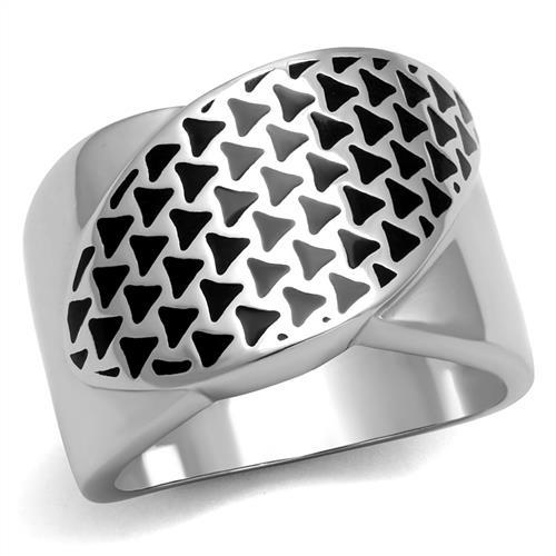 TK3010 - High polished (no plating) Stainless Steel Ring with Epoxy  in Jet - Joyeria Lady