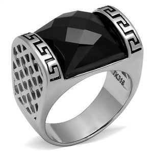 TK3016 High polished (no plating) Stainless Steel Ring with Synthetic in Jet - Joyeria Lady
