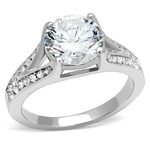 TK3020 - High polished (no plating) Stainless Steel Ring with AAA Grade CZ  in Clear - Joyeria Lady