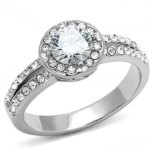 TK3021 - High polished (no plating) Stainless Steel Ring with AAA Grade CZ  in Clear - Joyeria Lady