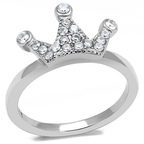 TK3024 - High polished (no plating) Stainless Steel Ring with AAA Grade CZ  in Clear - Joyeria Lady