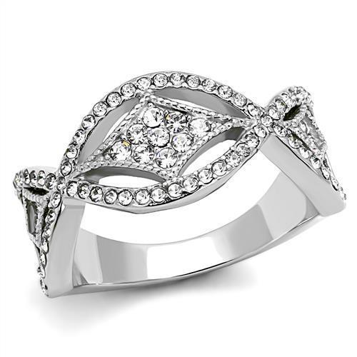 TK3027 - High polished (no plating) Stainless Steel Ring with Top Grade Crystal  in Clear - Joyeria Lady