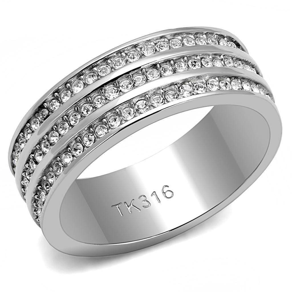 TK3028 - High polished (no plating) Stainless Steel Ring with Top Grade Crystal  in Clear - Joyeria Lady