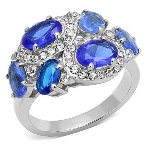 TK3030 - High polished (no plating) Stainless Steel Ring with Synthetic Synthetic Glass in Sapphire - Joyeria Lady