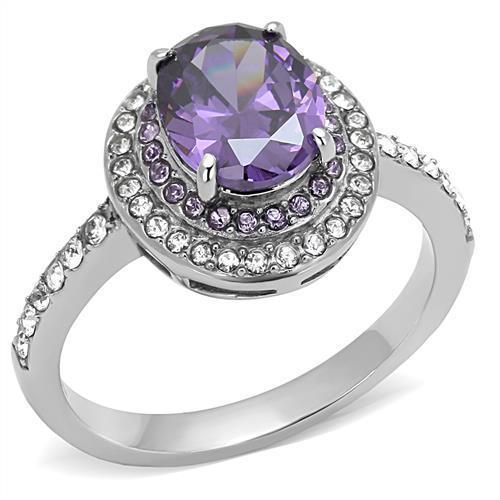 TK3032 - High polished (no plating) Stainless Steel Ring with AAA Grade CZ  in Amethyst - Joyeria Lady