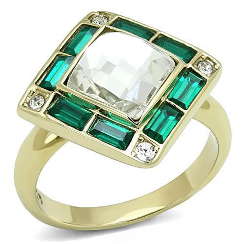 TK3036 - IP Gold(Ion Plating) Stainless Steel Ring with Synthetic Synthetic Glass in Clear - Joyeria Lady