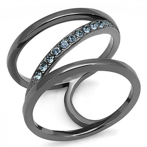 TK3038 - IP Light Black  (IP Gun) Stainless Steel Ring with Top Grade Crystal  in Capri Blue - Joyeria Lady