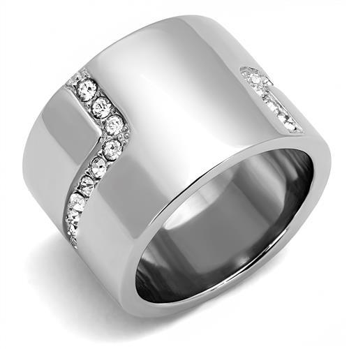 TK3040 - High polished (no plating) Stainless Steel Ring with Top Grade Crystal  in Clear - Joyeria Lady