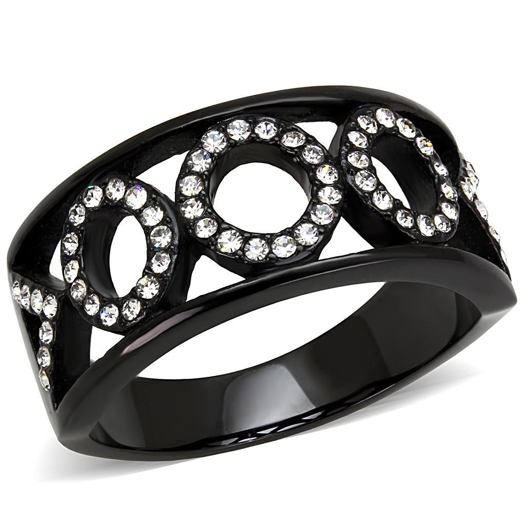 TK3046 - IP Black(Ion Plating) Stainless Steel Ring with Top Grade Crystal  in Clear - Joyeria Lady