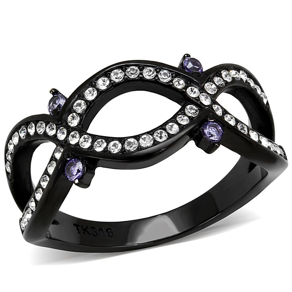 TK3047 - IP Black(Ion Plating) Stainless Steel Ring with AAA Grade CZ  in Amethyst - Joyeria Lady