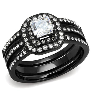 TK3048 - IP Black(Ion Plating) Stainless Steel Ring with AAA Grade CZ  in Clear - Joyeria Lady