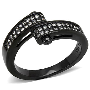 TK3049 - IP Black(Ion Plating) Stainless Steel Ring with Top Grade Crystal  in Clear - Joyeria Lady