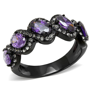 TK3051 - IP Black(Ion Plating) Stainless Steel Ring with AAA Grade CZ  in Amethyst - Joyeria Lady