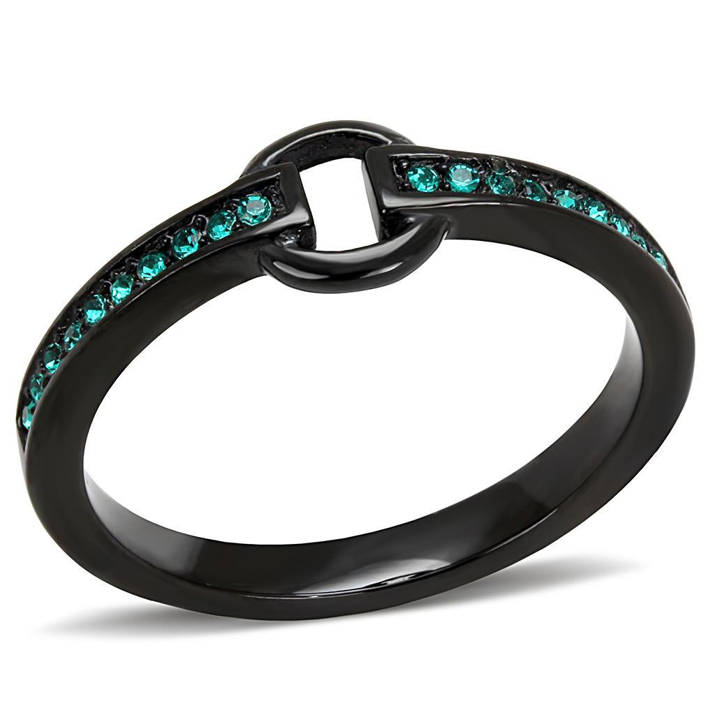 TK3055 - IP Black(Ion Plating) Stainless Steel Ring with Top Grade Crystal  in Emerald - Joyeria Lady