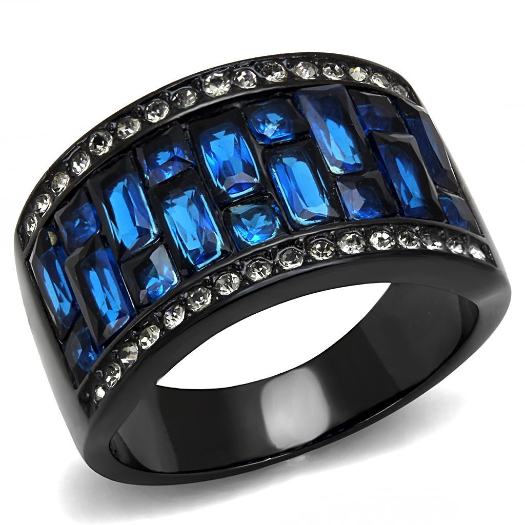 TK3058 - IP Black(Ion Plating) Stainless Steel Ring with Synthetic Synthetic Glass in Montana - Joyeria Lady