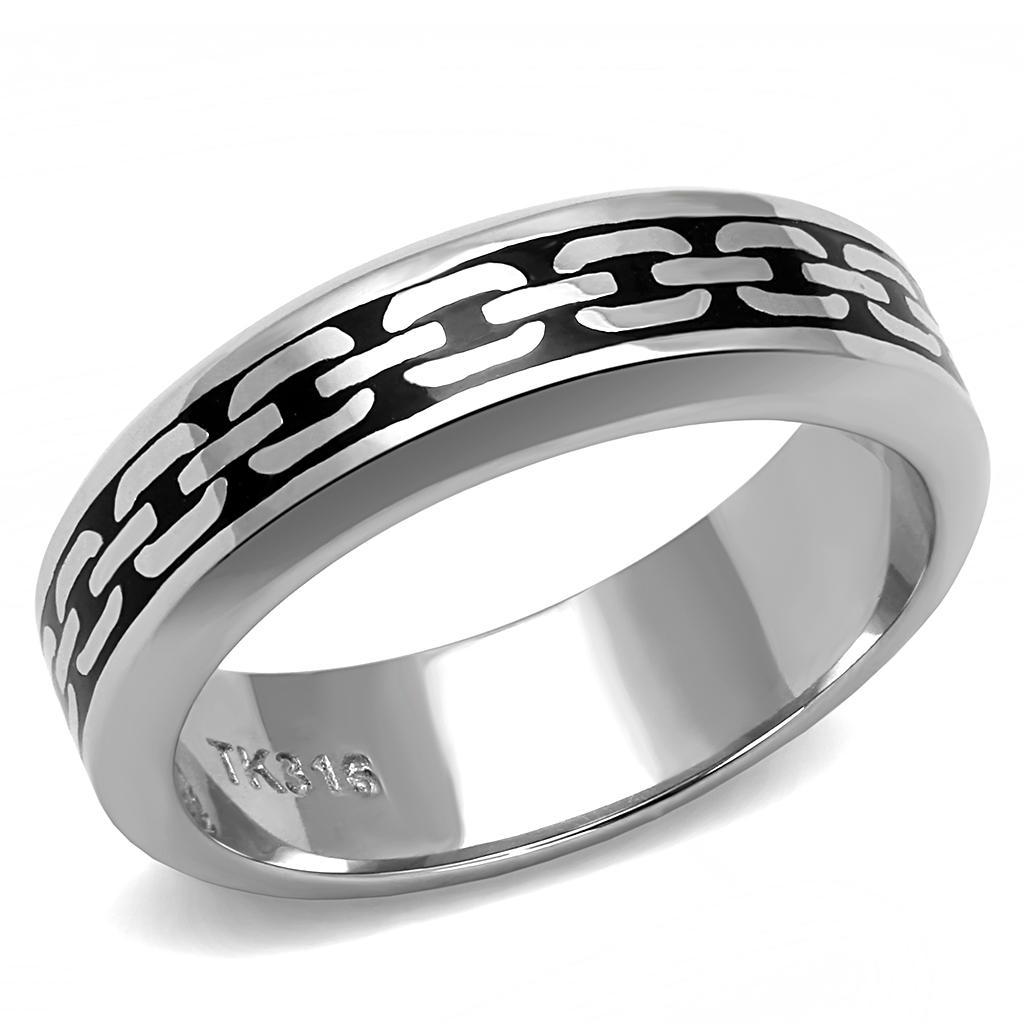 TK3061 - High polished (no plating) Stainless Steel Ring with Epoxy  in Jet - Joyeria Lady