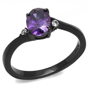 TK3063 - IP Black(Ion Plating) Stainless Steel Ring with AAA Grade CZ  in Amethyst - Joyeria Lady