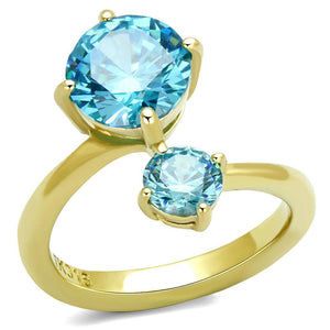 TK3092 - IP Gold(Ion Plating) Stainless Steel Ring with AAA Grade CZ  in Sea Blue - Joyeria Lady