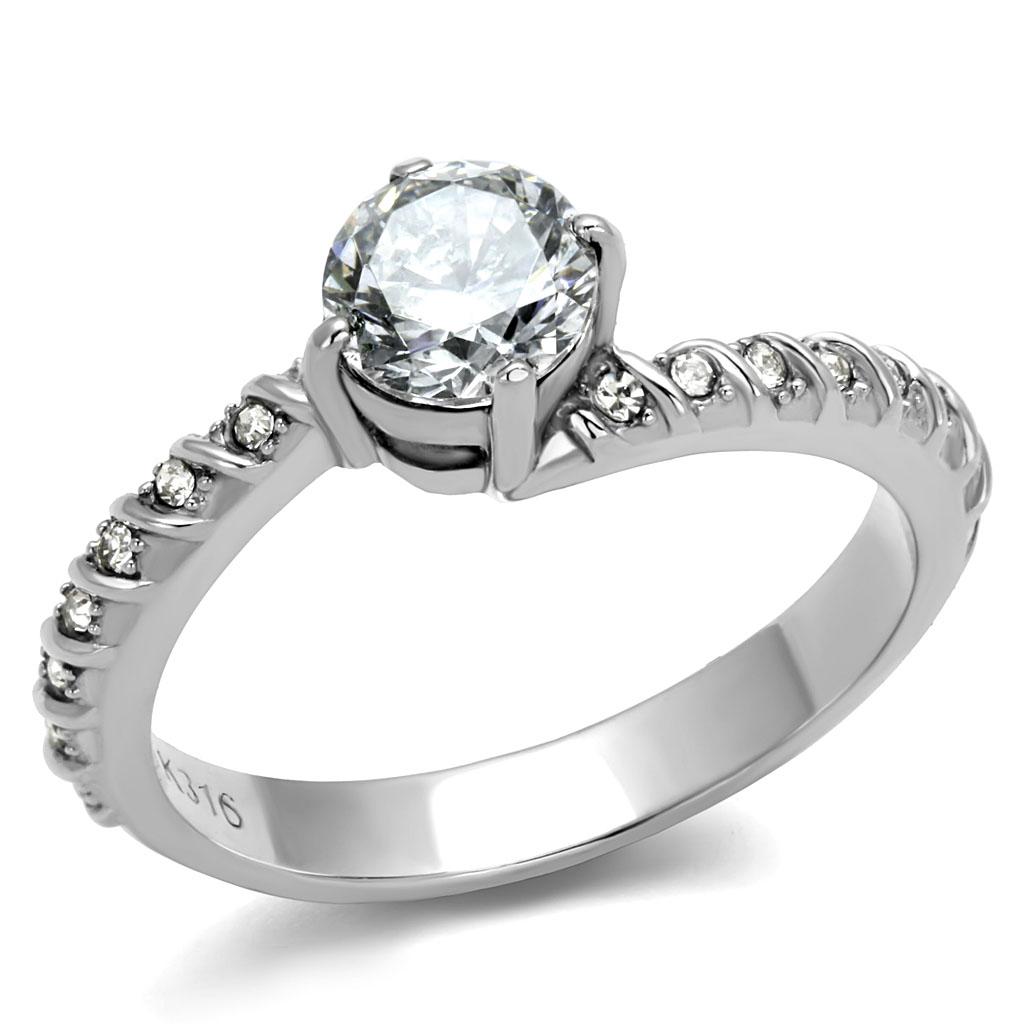 TK3094 - High polished (no plating) Stainless Steel Ring with AAA Grade CZ  in Clear - Joyeria Lady