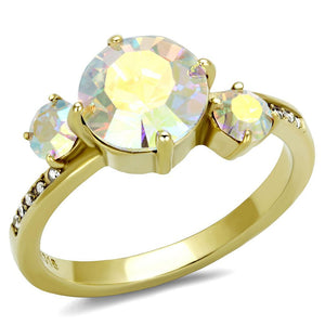 TK3095 - IP Gold(Ion Plating) Stainless Steel Ring with Top Grade Crystal  in Multi Color - Joyeria Lady