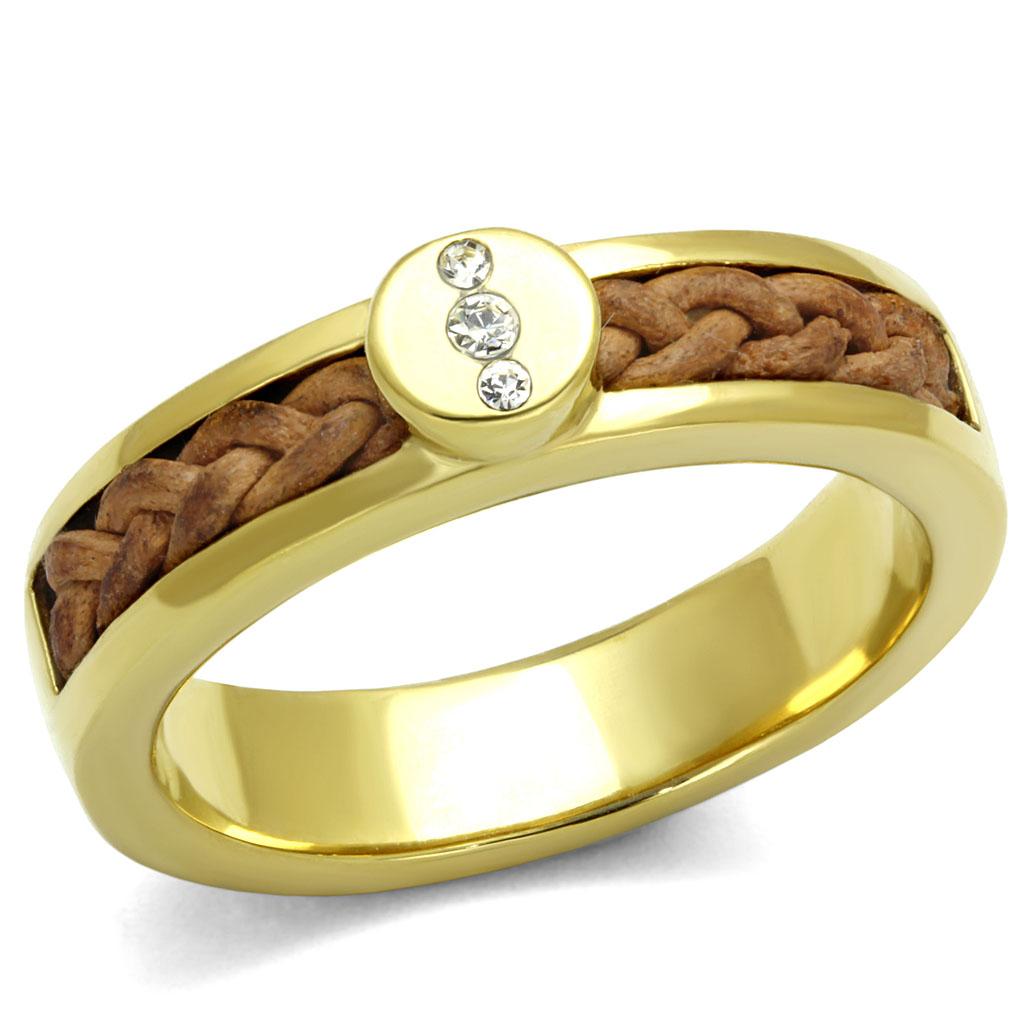 TK3096 - IP Gold(Ion Plating) Stainless Steel Ring with Top Grade Crystal  in Clear - Joyeria Lady