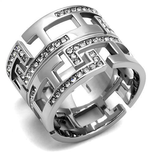 TK3105 - High polished (no plating) Stainless Steel Ring with Top Grade Crystal  in Clear - Joyeria Lady