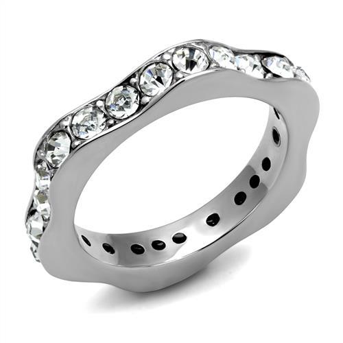 TK3106 - High polished (no plating) Stainless Steel Ring with Top Grade Crystal  in Clear - Joyeria Lady