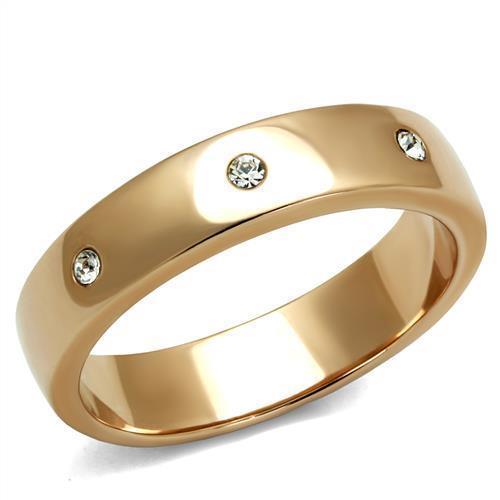 TK3107 - IP Rose Gold(Ion Plating) Stainless Steel Ring with Top Grade Crystal  in Clear - Joyeria Lady