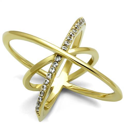 TK3109 - IP Gold(Ion Plating) Stainless Steel Ring with AAA Grade CZ  in Clear - Joyeria Lady