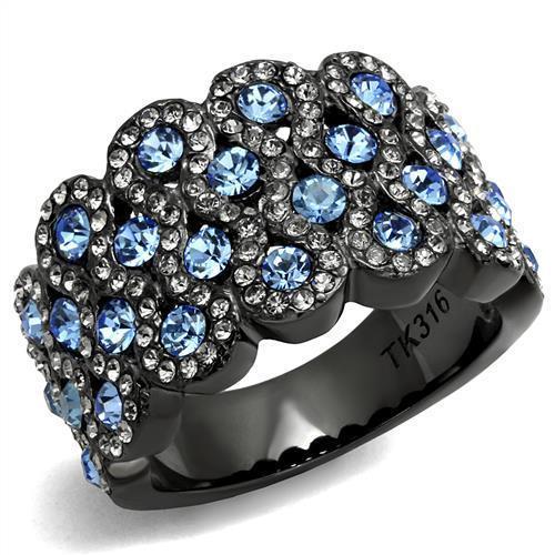 TK3111 - IP Light Black  (IP Gun) Stainless Steel Ring with Top Grade Crystal  in Light Sapphire - Joyeria Lady