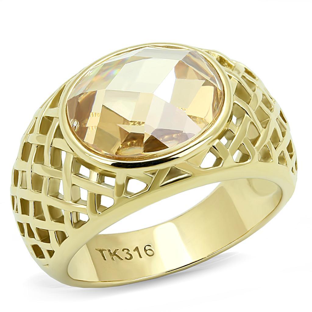 TK3122 - IP Gold(Ion Plating) Stainless Steel Ring with AAA Grade CZ  in Champagne - Joyeria Lady