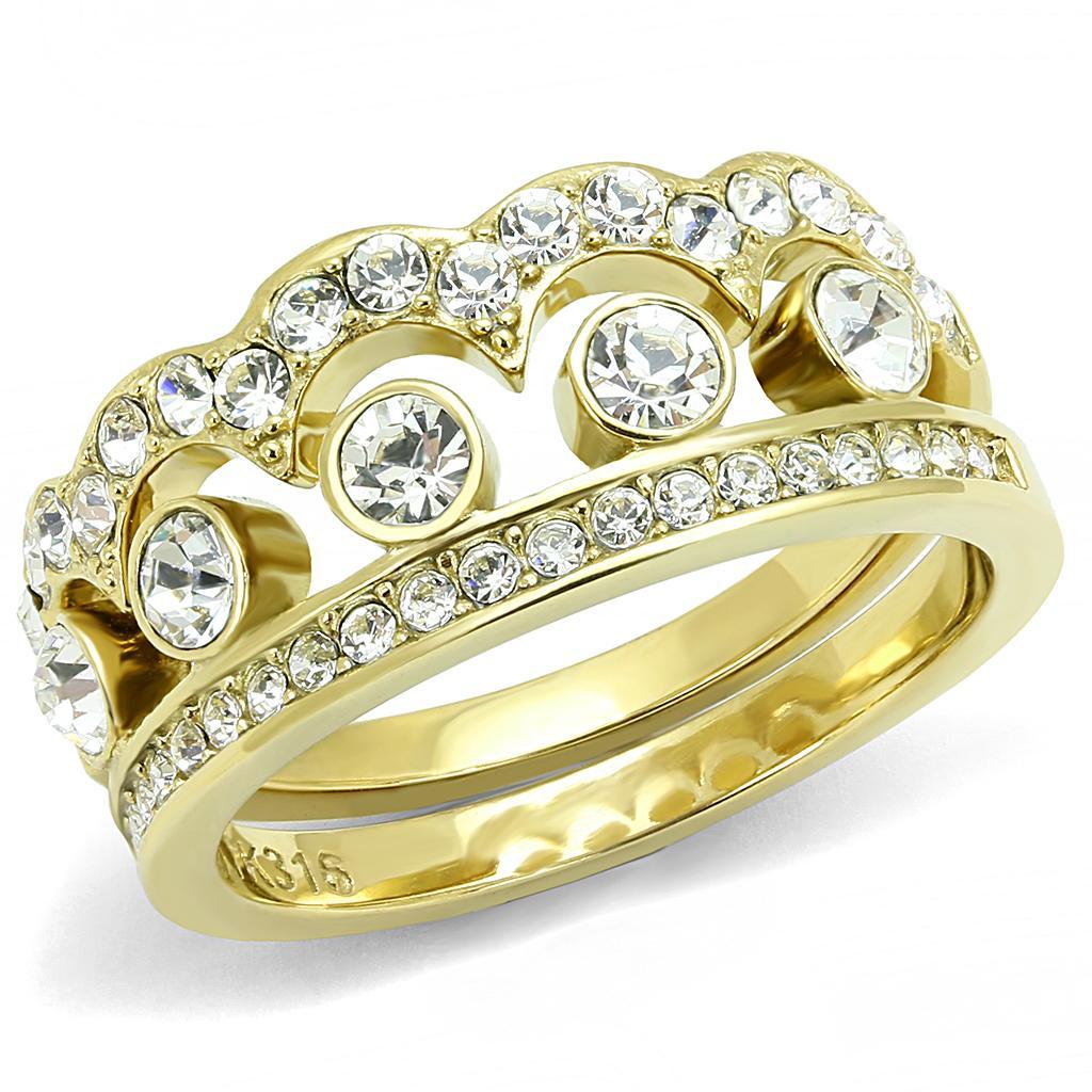 TK3123 - IP Gold(Ion Plating) Stainless Steel Ring with Top Grade Crystal  in Clear - Joyeria Lady